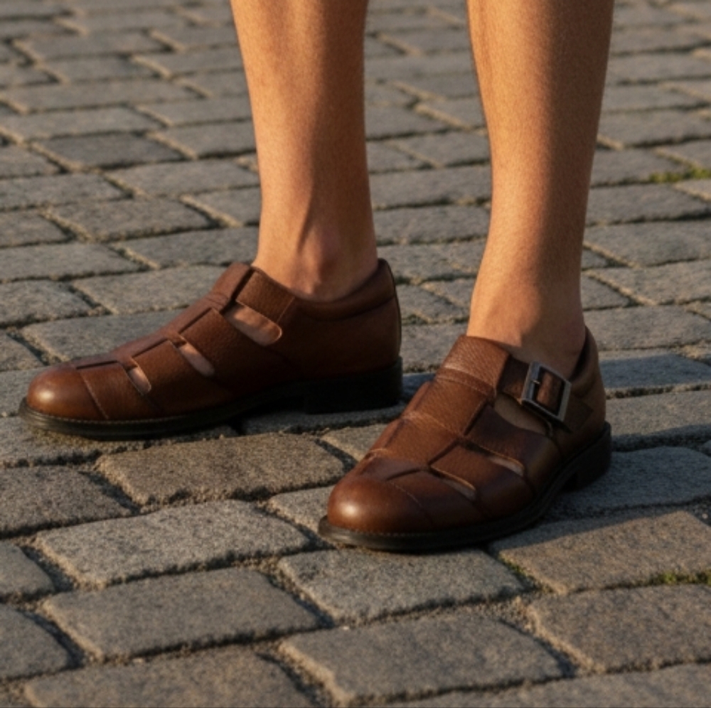 Flag Ltd Mens Brown Leather Fisherman Sandals Loafer Shoes Size 10, 11 & 13 NWOB - Picture 4 of 9